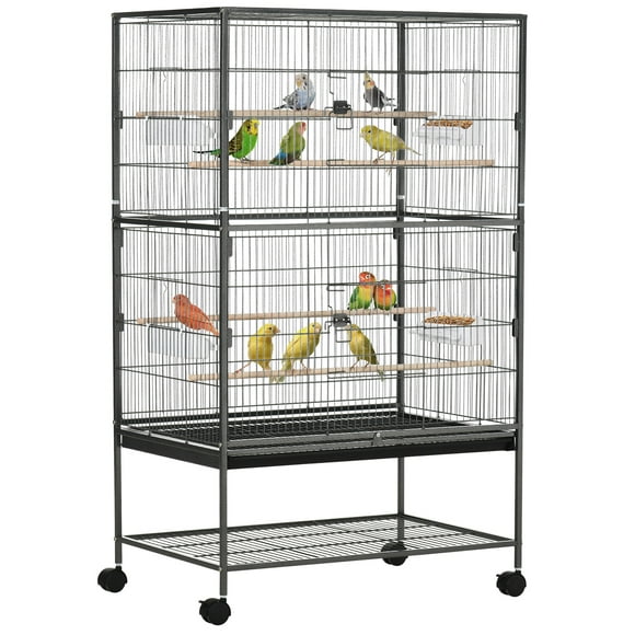 PawHut 52" Steel Bird Cage with Rolling Stand, Dark Grey