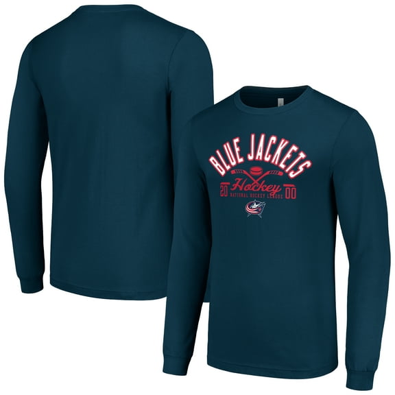Men's Starter Navy Columbus Blue Jackets Puck Long Sleeve T-Shirt