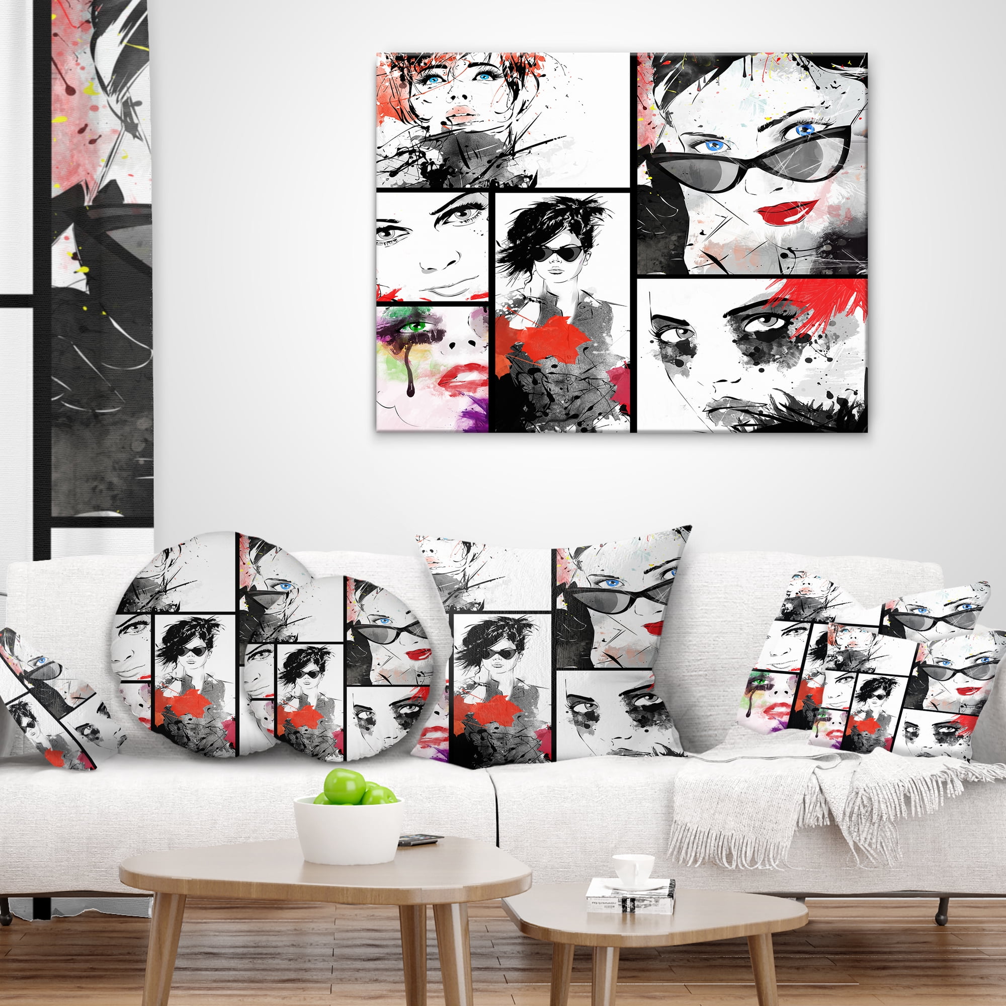 Designart Beautiful Faces Collage - Abstract Portrait Throw Pillow - 16x16