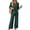 Dark Green #013, variant on Women's 2 Piece Sets 3/4 Sleeve V Neck Tops & Wide Leg Pants Fall Lounge Set 2026 For Vacation & Daily Wear M