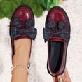 thumbnail image 6 of Gpaecead Women Plaid Bow Thick Sole Loafers Patent Leather Heightening Spring Summer Versatile Slip On Shoes, Burgundy, 6 of 8