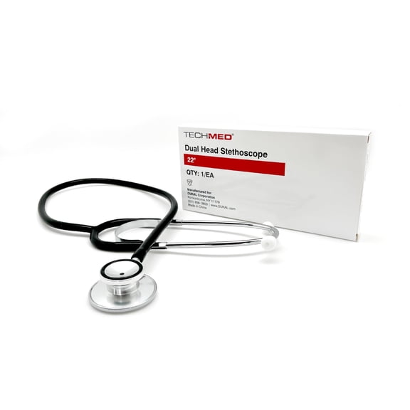 DUKAL Tech-Med Dual Head Stethoscope, 22" Tubing (Black), Lightweight Dual Head Stethoscope for Nurses, Doctors, Paramedics, and Students