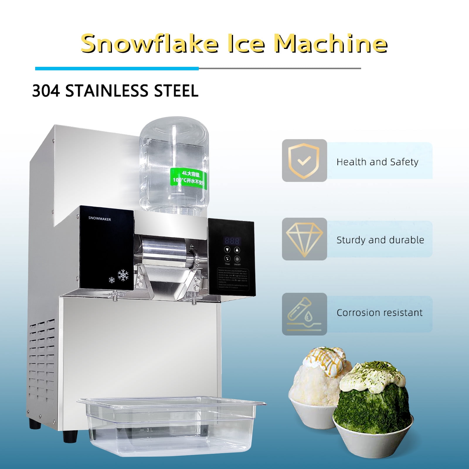 Kolice Commercial Automatic Snowflake Ice Machine, Shaved Ice Machine, Ice Crusher Shaver -440 lbs/Day, Air Cooling, Refrigerated by Compressor