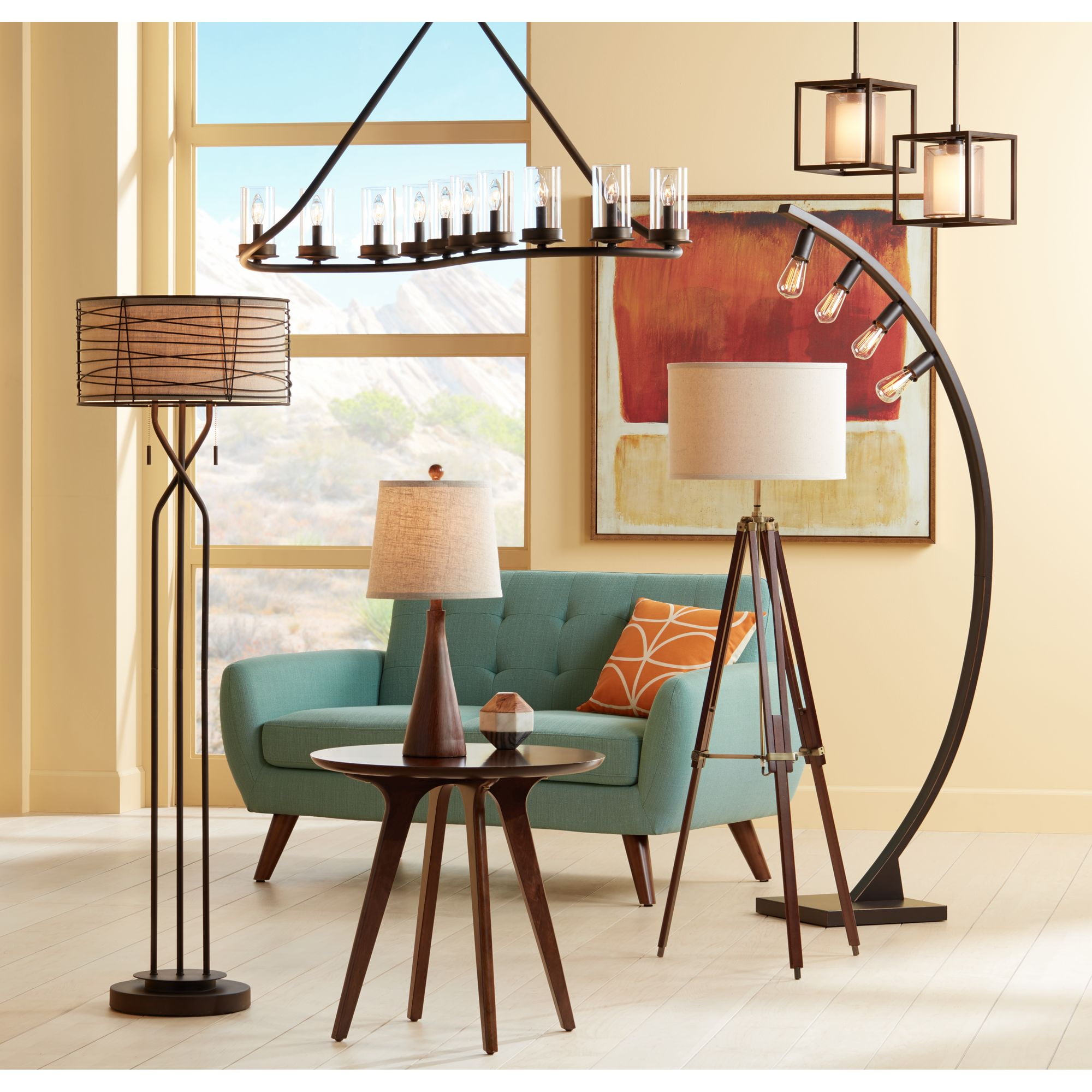 360 Lighting Fraiser Modern Accent Table Lamp 23 1/2" High Brown Faux Wood Oatmeal Drum Shade for Bedroom Living Room Bedside Nightstand Office Kids