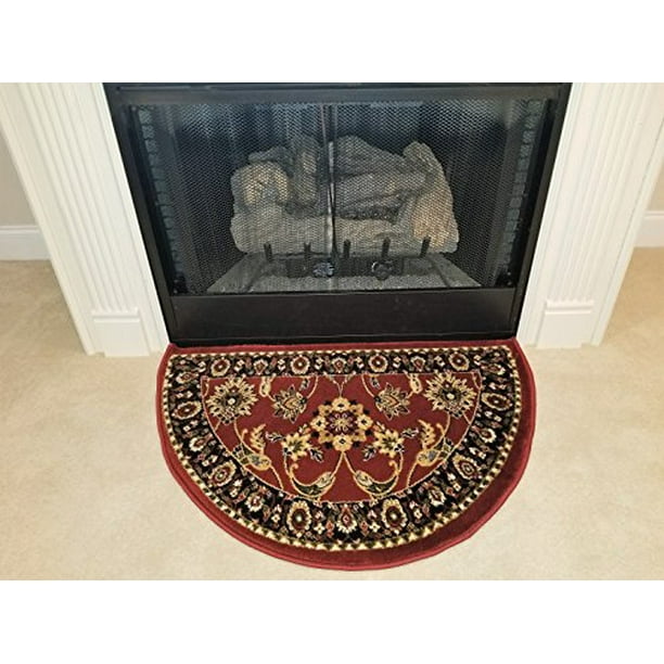 GAD Traditional Design Red Hearth Rug Fire Flame Resistant 2'2" x 3'3