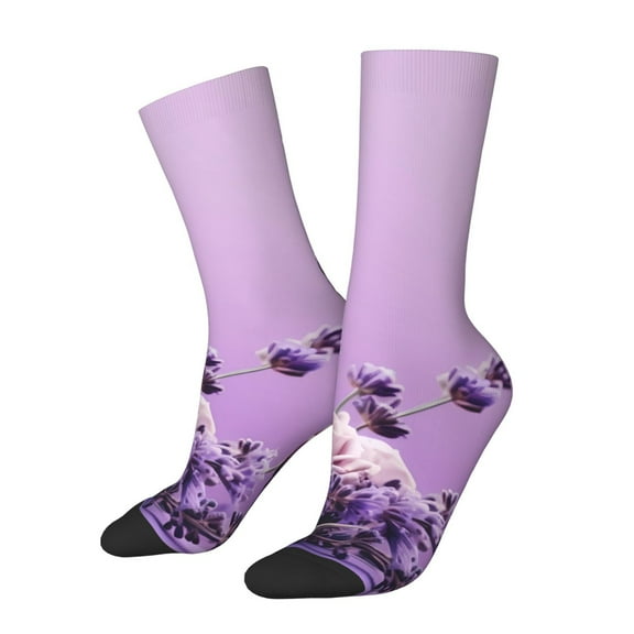 Honeii Lavender Roses Arrangement Print Adult Socks,Crew Socks,Casual Calf Socks,Daily Wear Socks for Men & Women, Perfect for Sports, Casual and Everyday Use