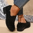 thumbnail image 4 of Elegant Women's - Loafers with Sequin, Black Glitter - Shoes with Chunky Heel Dress Shoes for Party Wedding, 4 of 5