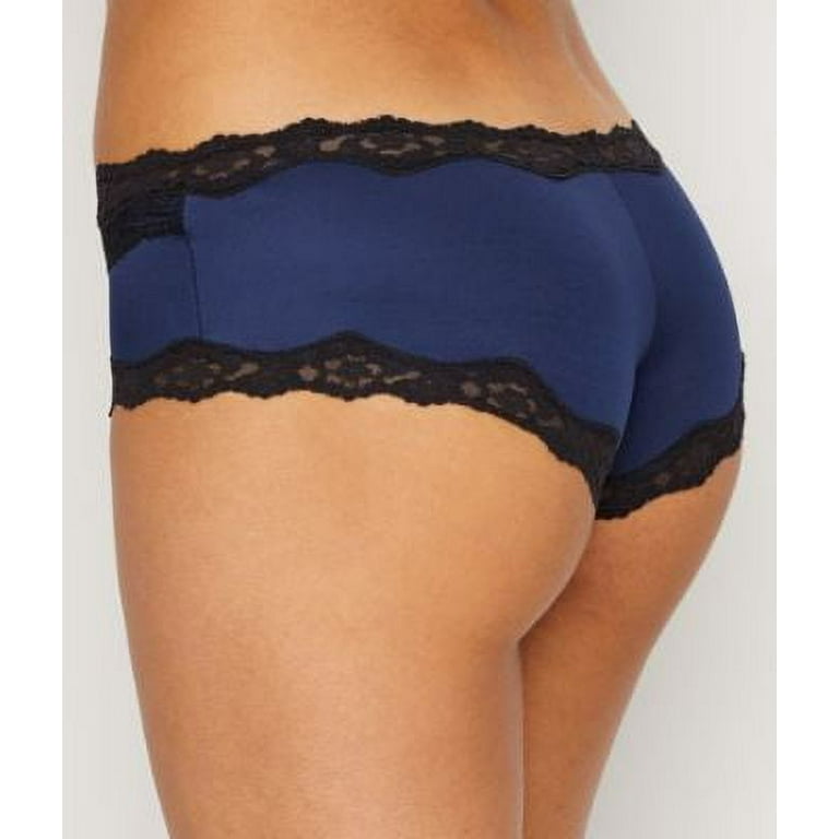 Women's Maidenform 40823 Cheeky Microfiber Hipster Panty with Lace  (Navy/Black 6)