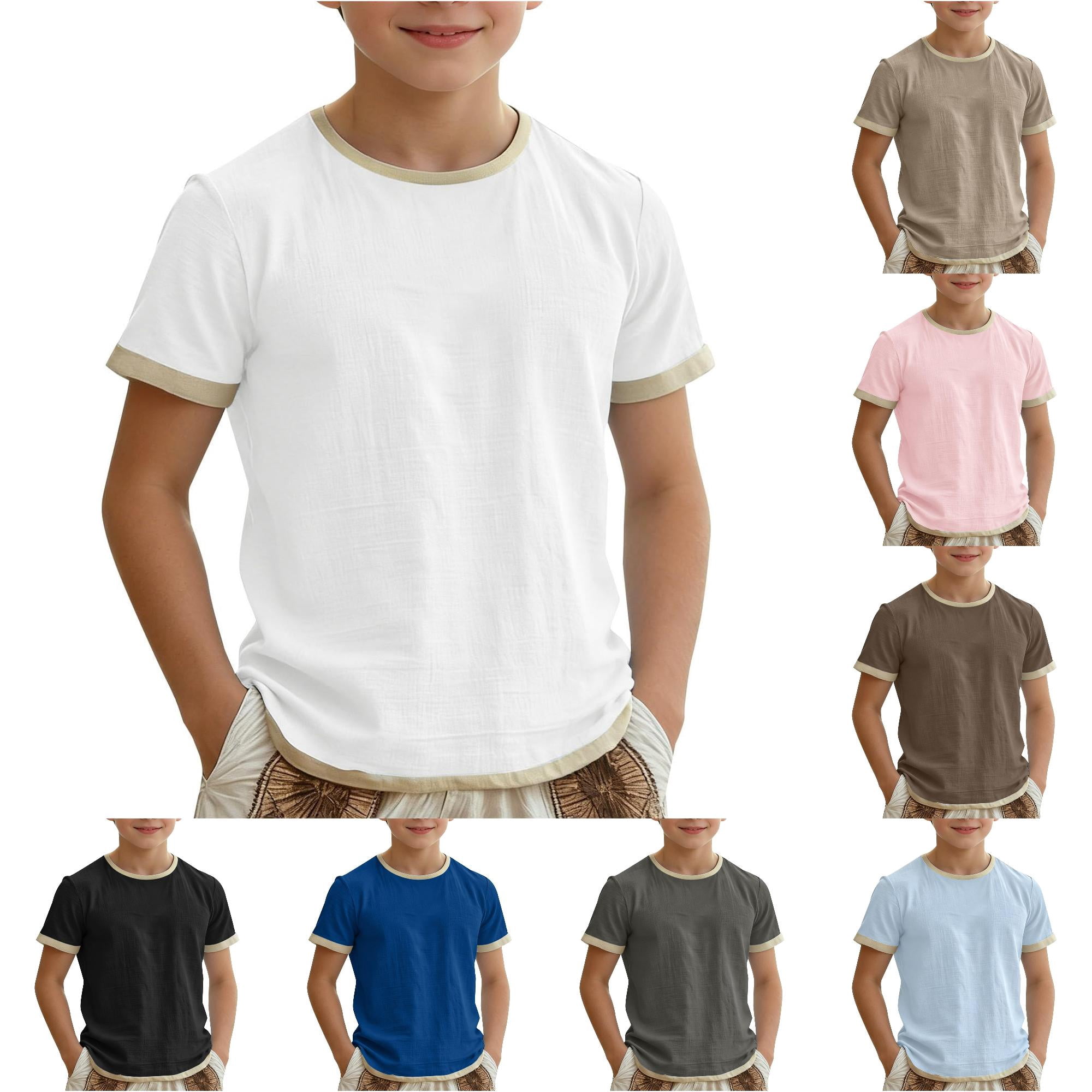 Boys Summer Casual Short Sleeve Shirt Blend Round Neck Tee Color Design Comfortable Daily Wear Top for Tween Boys Tee Shirts 13-14 Years