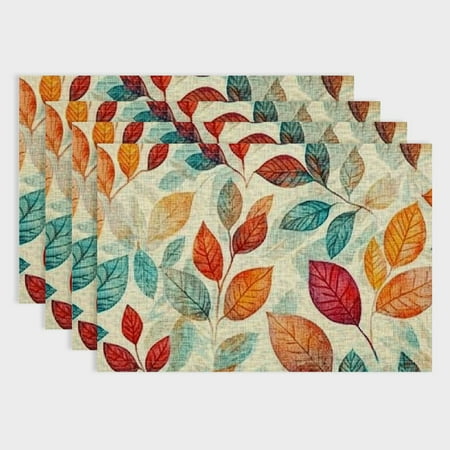 

Pratyus Leaf Pattern Linen Dining Table Placemats Set of 4 for Home Decoration Ideal for Birthday Parties and Christmas Restaurants 18x12in