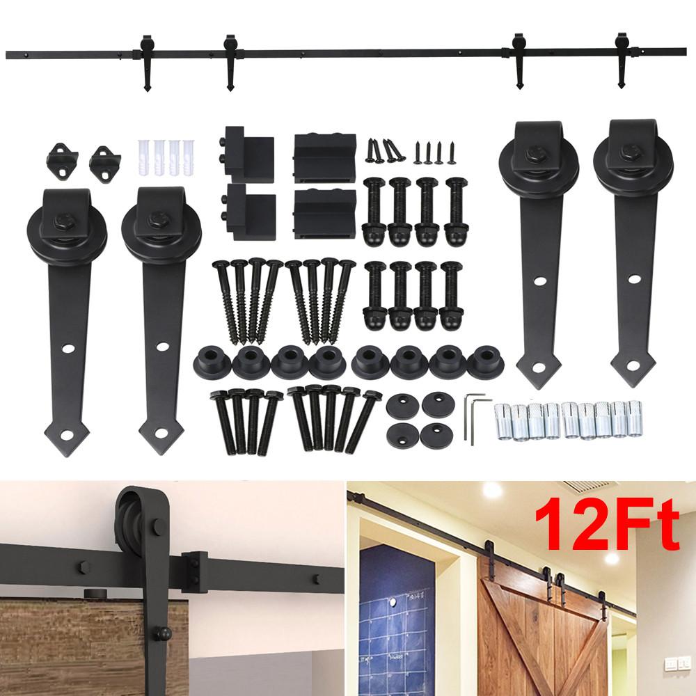 Easyfashion Arrow Design Black Steel Doubledoor 12 Ft Sliding Track Barn Door Hanging Hardware