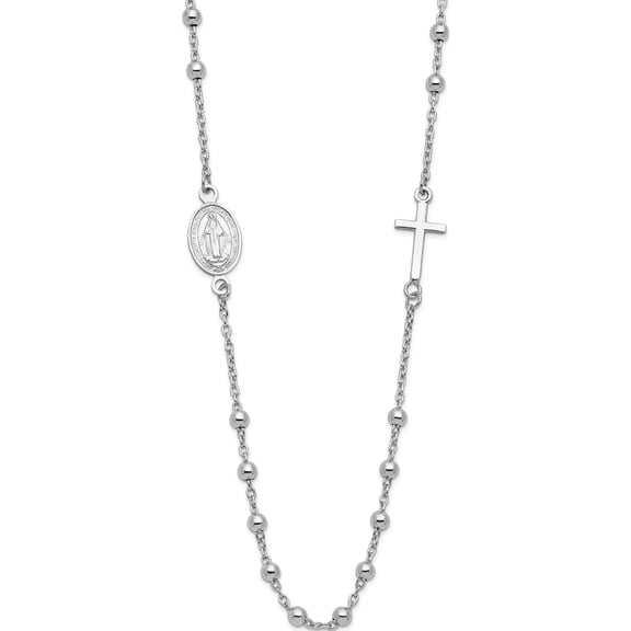 Sterling Silver Jbsp's Rhod-Pl Cross And Miraculous Medal Necklace (24.5 X 8.35) Made In Italy qlf1187-24.5