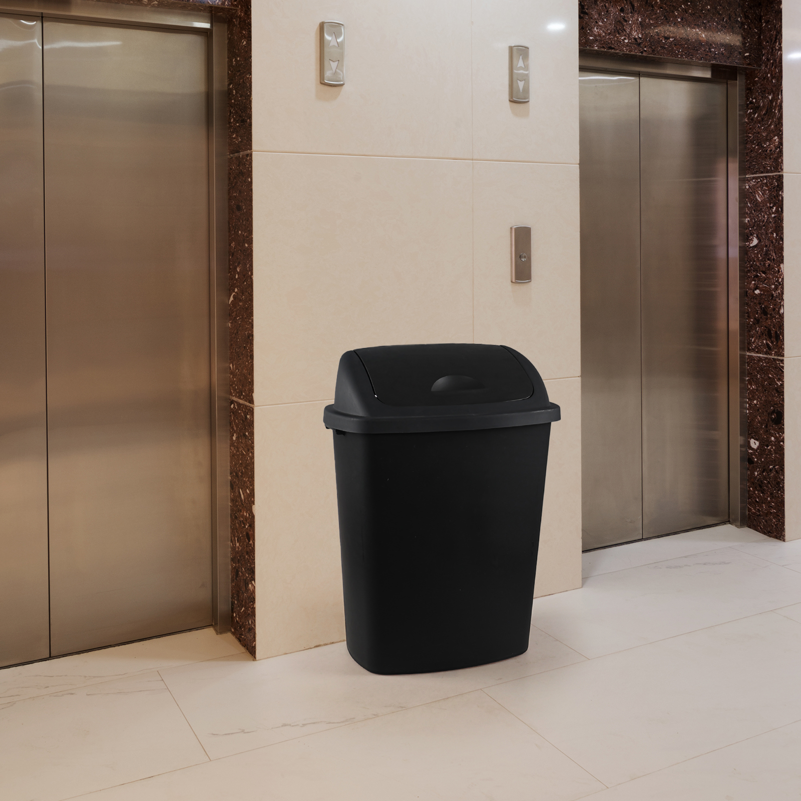 Cand 70 Litre Plastic Trash Can with Swing Lid, Large Kitchen Garbage Can, Black, 4-Pack