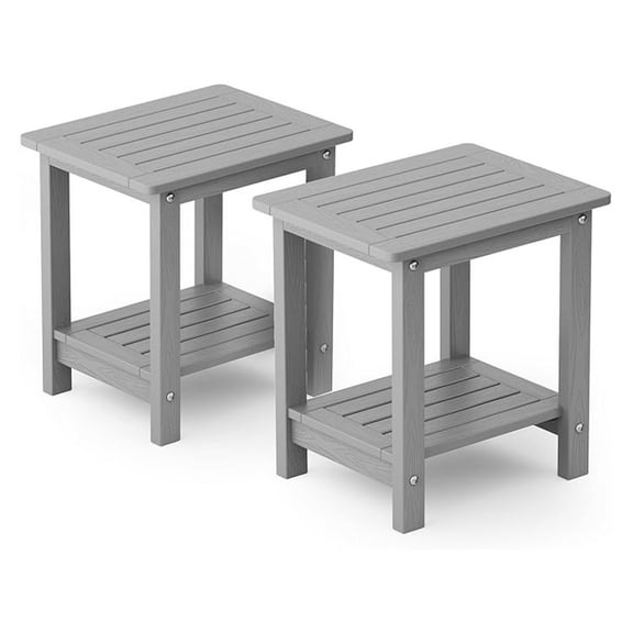 Outdoor Side Table Set of 2, 16'' HIPS Weather Resistant Adirondack End Tables for Patio, Backyard, Pool, Porch, Balcony - Indoor Outdoor Small Square Table Grey