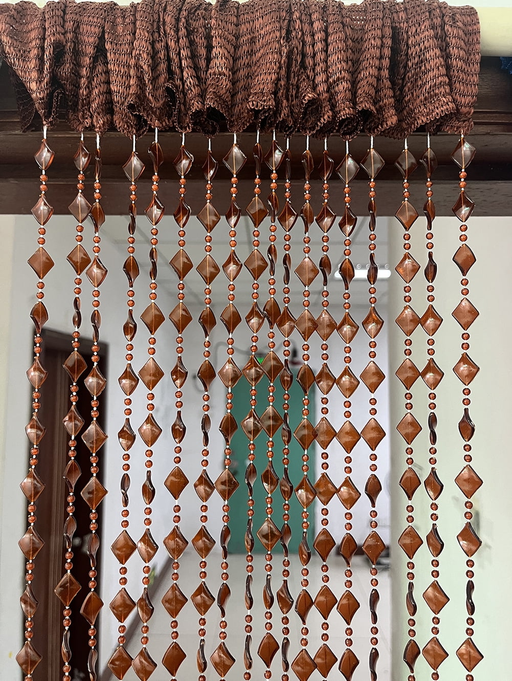 ZiDeTang Acrylic Maple Leaves Diamond Décor Beaded Door Curtain String Doorway Room Divider Window Tassel Blind Screen Panel (39.3"x76.7",Brown)