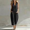 thumbnail image 2 of TEAJOPSUU Jumpsuits for Women Cotton Blend Sleeveless Wide Leg Jumpsuit Button Down Baggy Capri One Piece Jumpsuit Loose Fit Overalls with Pockets Black, 2 of 6