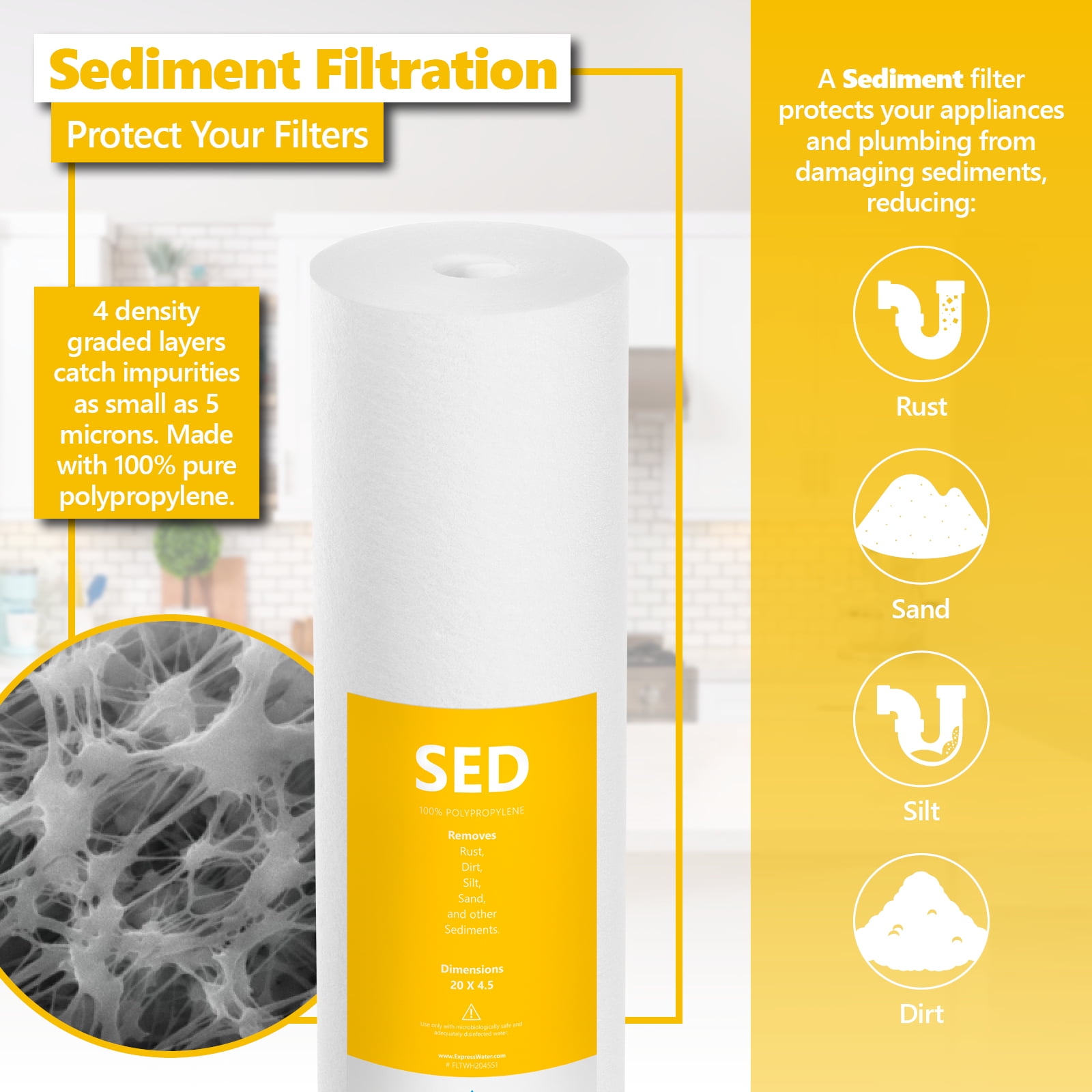 Express Water 2-Year Whole House Heavy Metal Water Filter Set 3 Stage Water Filtration Replacement Kit Sediment, Carbon Block, KDF High Capacity Cartridge Filters–5 Micron Water Filter 4.5” x 20” inch