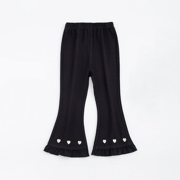 Eltusu Girls Cotton Leggings, Elastic Waist Printed Stretch Soft Flare Pants Black Size 7-8 T