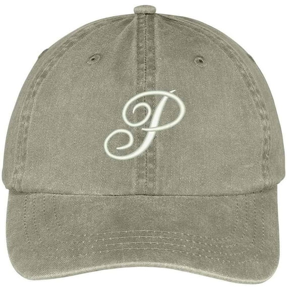 Trendy Apparel Shop Letter P Script Monogram Font Embroidered Washed Cotton Cap - Black
