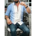 thumbnail image 1 of Camisa de traje a rayas a cuadros de color liso azul blanco negro de alta calidad tela suave cómoda informal para exteriores para hombre solapa manga larga, 1 of 6