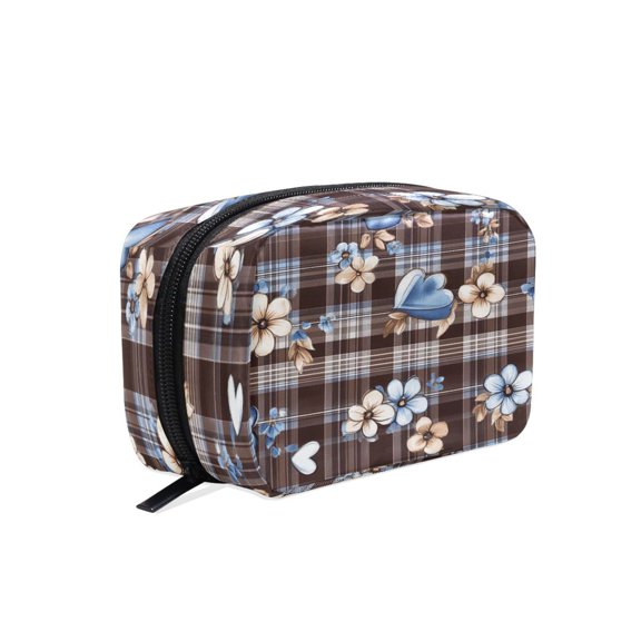 BZSMCE Makeup and Cosmetic Bag Women Simple Charming Hearts and Blooms Pattern Square Cosmetic Bag