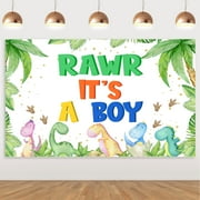 Dinosaur Baby Shower Party Decorations for Boys - Green Blue Orange Dinosaur Backdrop, “Rawr It’s A Boy” Backdrop Photo Booth Party Supplies
