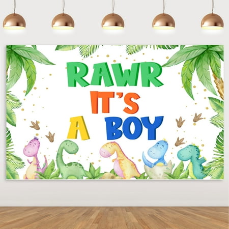 Dinosaur Baby Shower Party Decorations for Boys - Green Blue Orange Dinosaur Backdrop, “Rawr It’s A Boy” Backdrop Photo Booth Party Supplies
