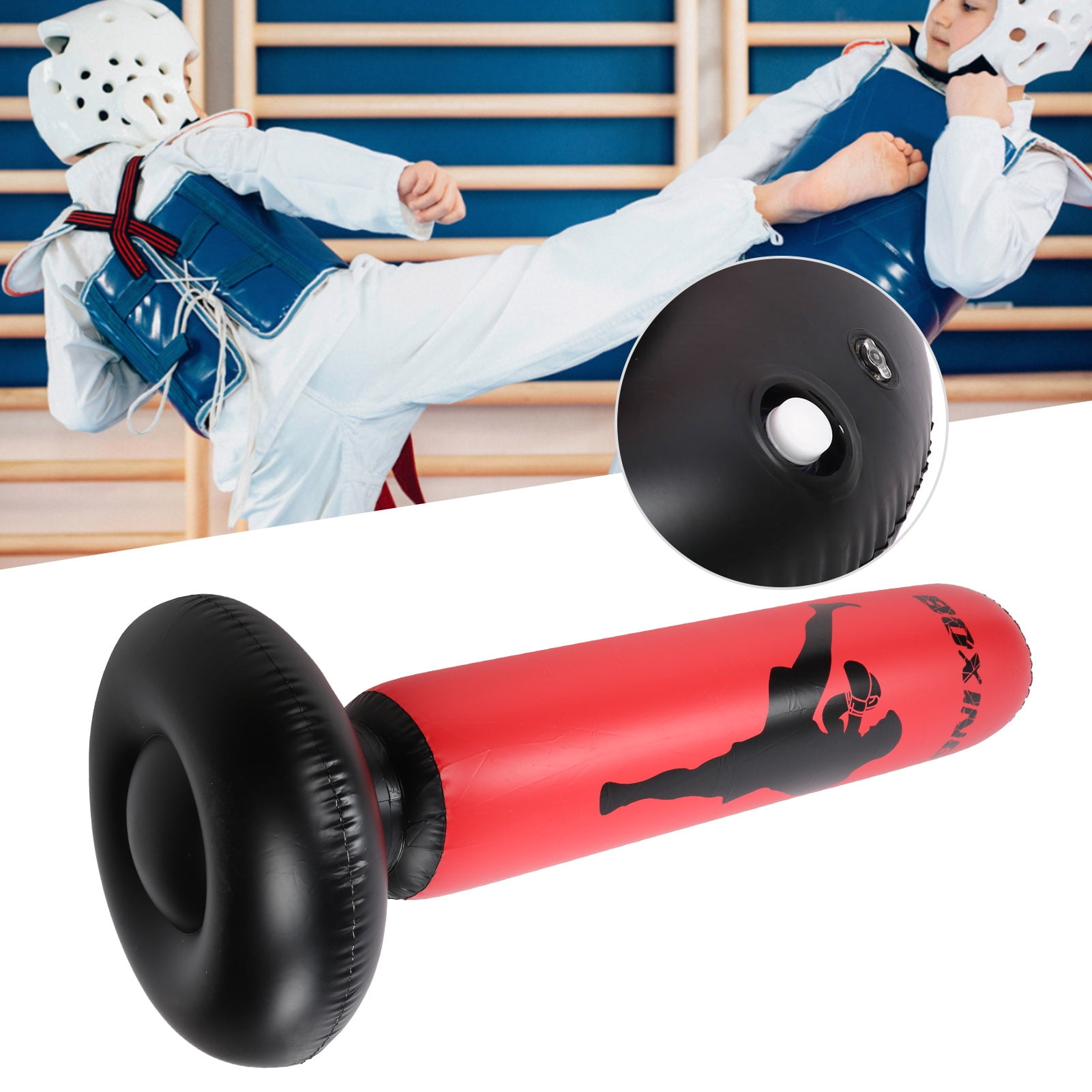 Rupoun PVC Inflatable Strike Column Stand Tumbler Boxing Obstacle Tool, Punching Bag for Strength Training, Adult and Kids Freestanding Heavy Bag, Portable Fitness Kickboxing Equipment, Black