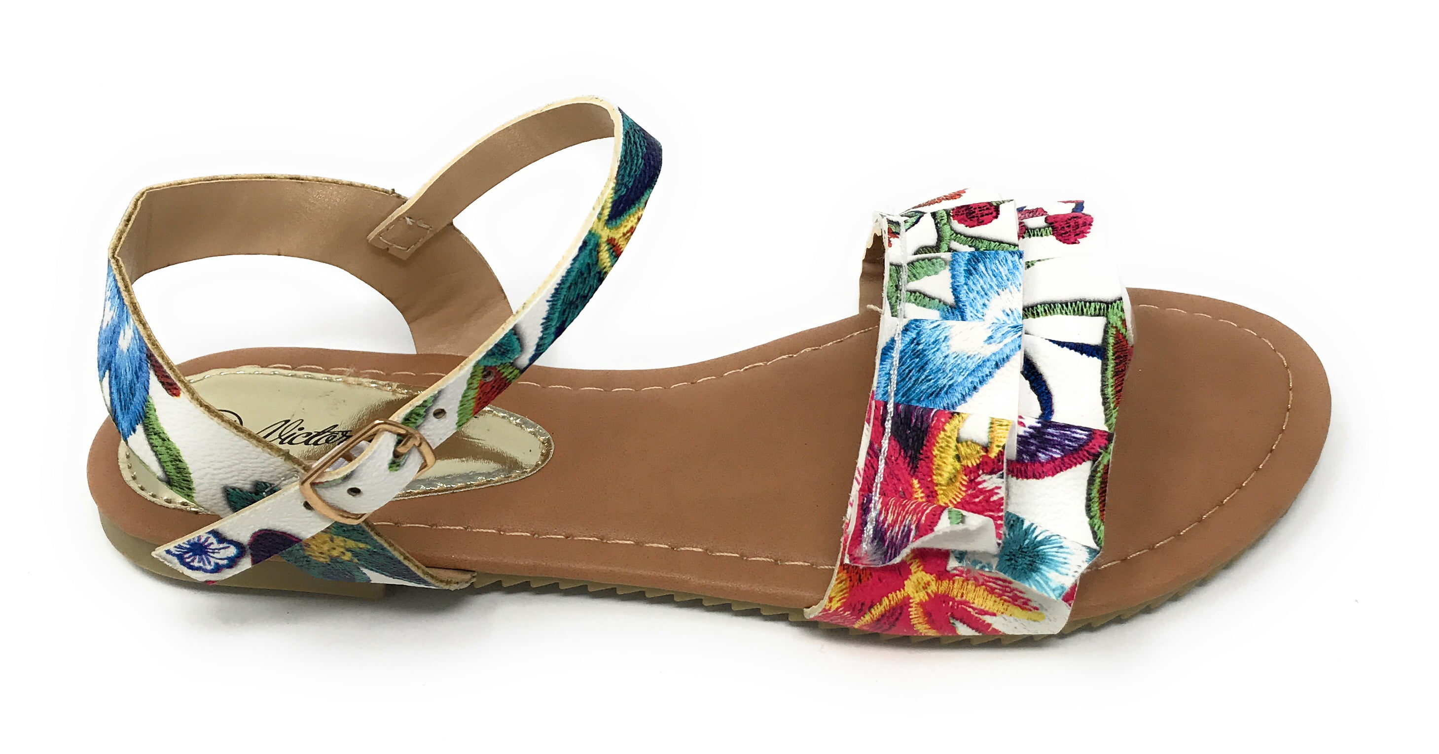 Victoria K Women's Printed Floral Ruffels Sandals