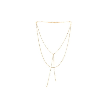 14k Yellow or Rose Gold Fancy Link Chain Double Layered Lariat Necklace, 17