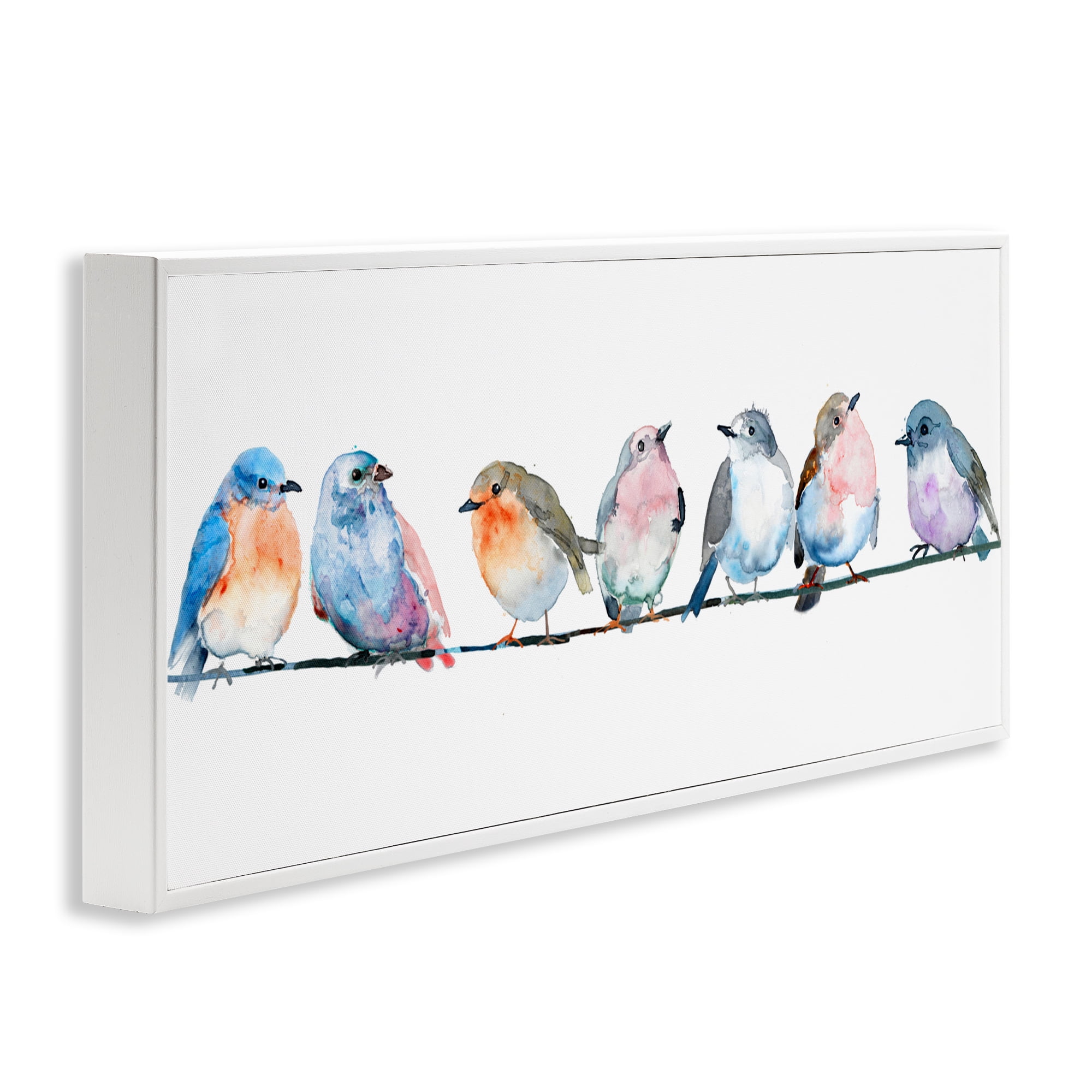 Stupell Industries Perching Pastel Birds White Framed Giclee Art, design by Lorenzo Collective