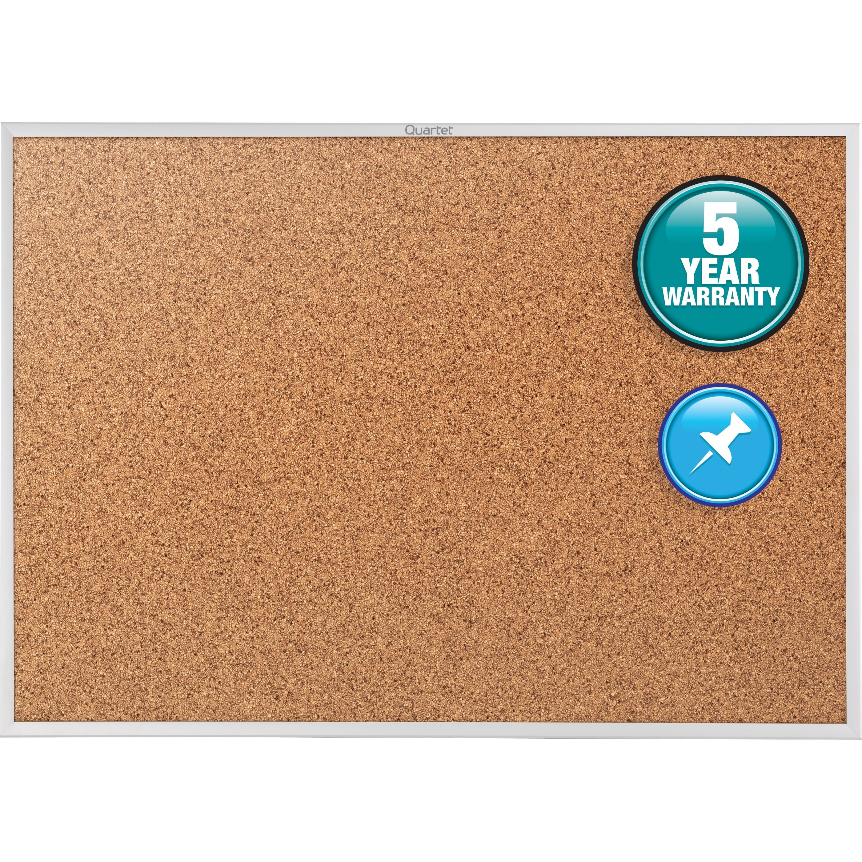 Quartet Classic Series Cork Bulletin Board, 60" x 36", Silver Aluminum
