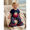 thumbnail image 6 of BemeyourBBs Toddler Baby Girl Back to School Outfit Kids Kindergarten Outfits Toddler Baby Girl Summer Clothes Short Sleeve Apple Embroidery TShirt Tops and Bell Bottom Flare Pants Set, 6 of 9