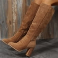 thumbnail image 5 of Domuza Round Toe Suede Knee High Fall Boots for Women,Fall Winter Fasion Tall Long High Heel Chunky Block Boots with Side Zipper, Khaki 7（EU-38）, 5 of 9