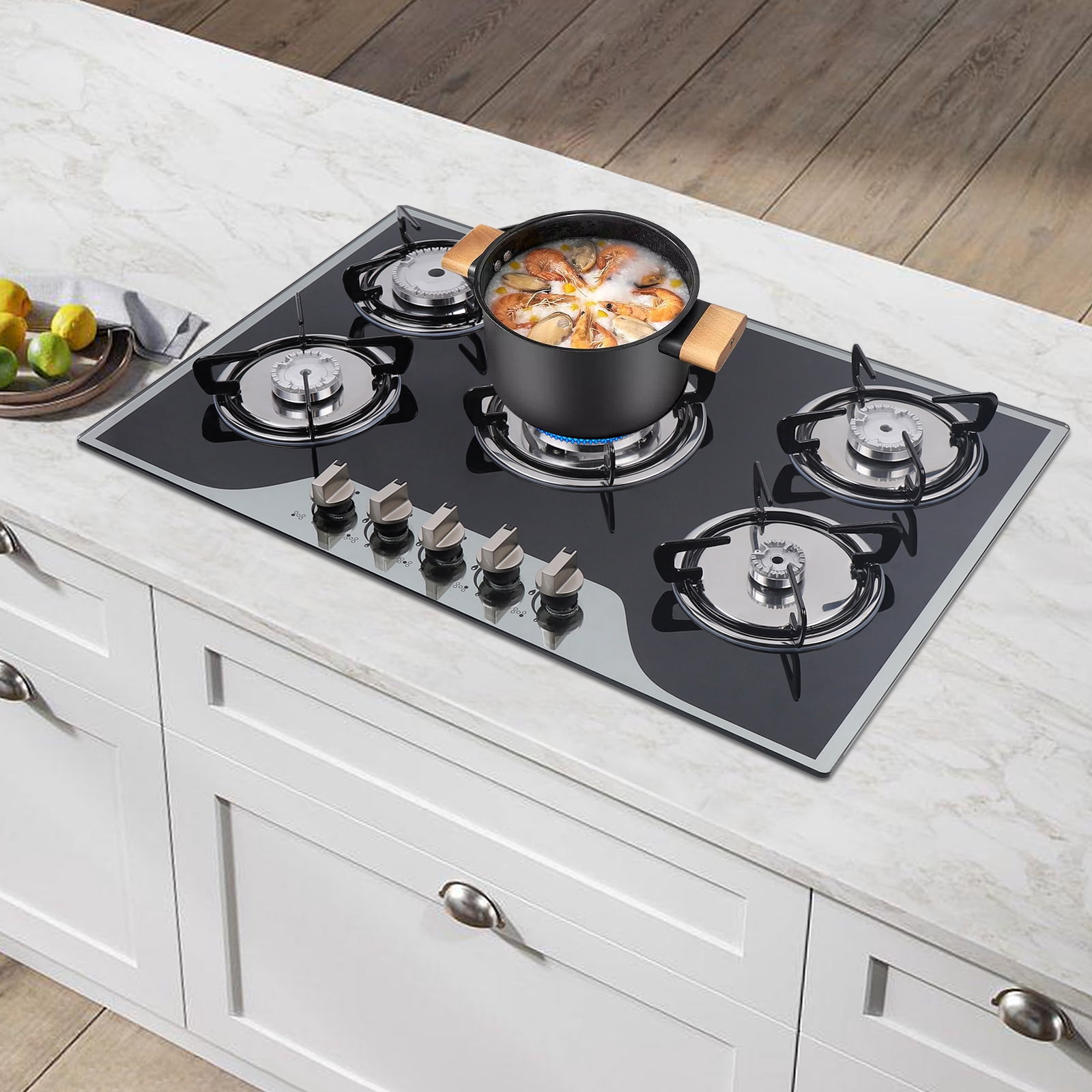 Cook Top 30 Inch Stainless Steel Built-in 5 Burners Stove LPG/NG Gas Cooker Hob for Homes or Restaurants