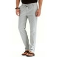 thumbnail image 4 of JWD Men's Cotton Linen Pants Elastic Waist Drawstring Casual Trouser Lightweight Straight-Legs Loose Beach Yoga Pants Gray-US 40, 4 of 4