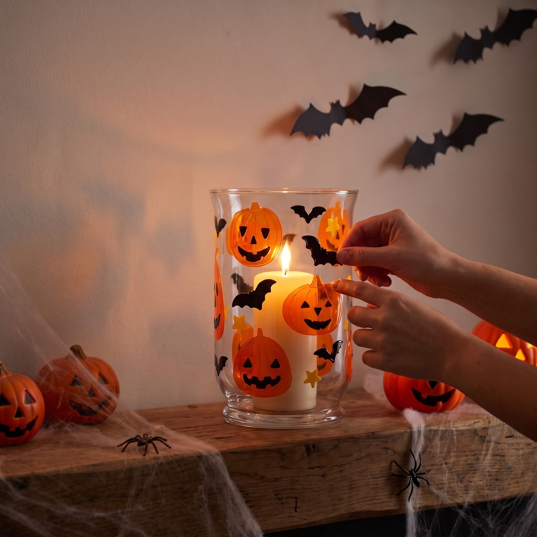 Jack-o'-Lanterns and Bats Gel Clings, Multicolor, 5.5" x 21", Halloween by Way To Celebrate