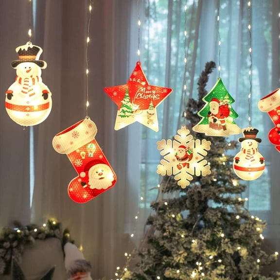 LINLIN Christmas String Lights, 10pcs Snowflake Christmas Tree Curtain Fairy String Lights Battery Powered for Home Decoration