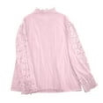 thumbnail image 4 of PiGOGI Women's Elegant Lace Shirts Solid Color Round Neck Blouse - Long Sleeve Button Down Tops Pink XXXL, 4 of 6
