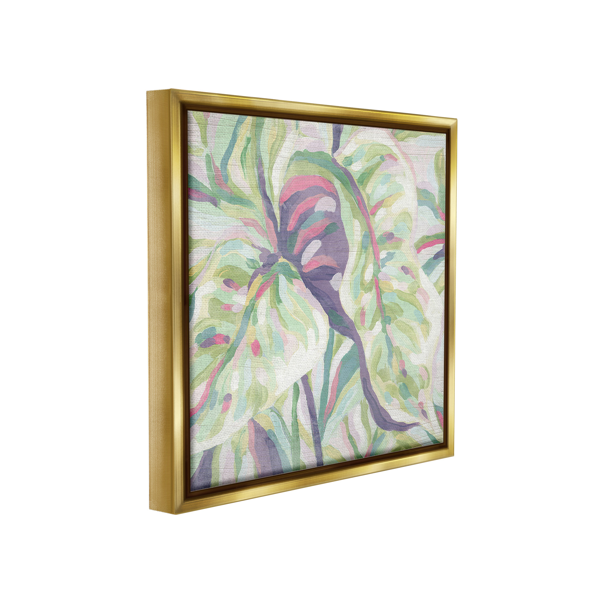 Stupell Industries Pastel Drooping Leaves Botanical & Floral Painting Gold Floater Framed Canvas Art Print Wall Art, 18 x 18