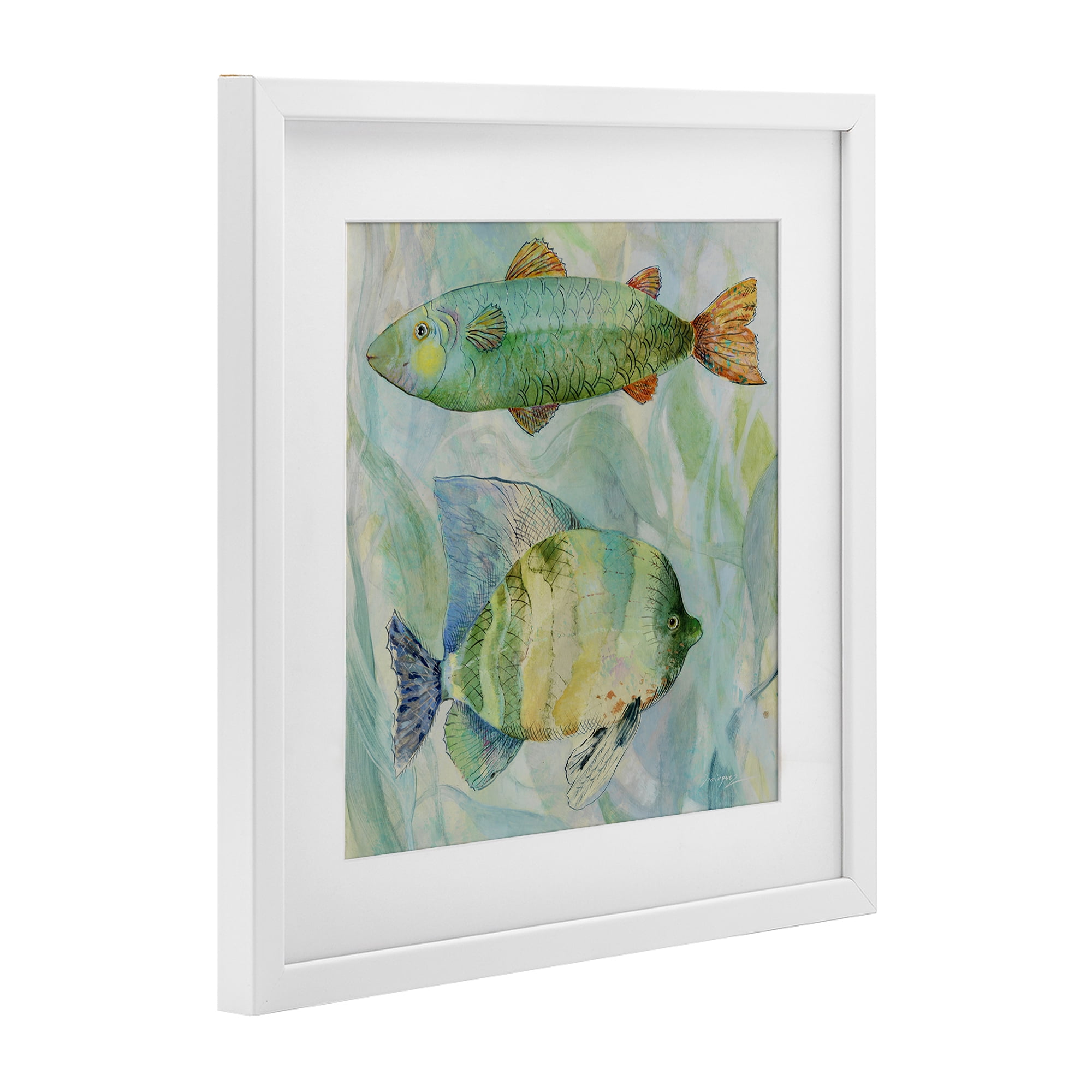 Stupell Industries Sweet Fish Duo Watercolor White Framed Print Under Glass, design by Lorenzo Collective