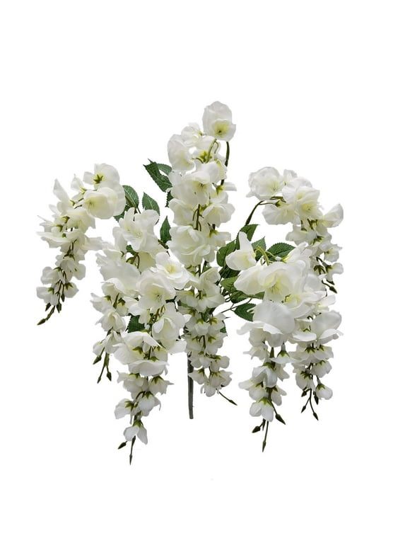 Mainstays 20 inch Artificial Flower, Wisteria Bouquet, White Color. Indoor Use.