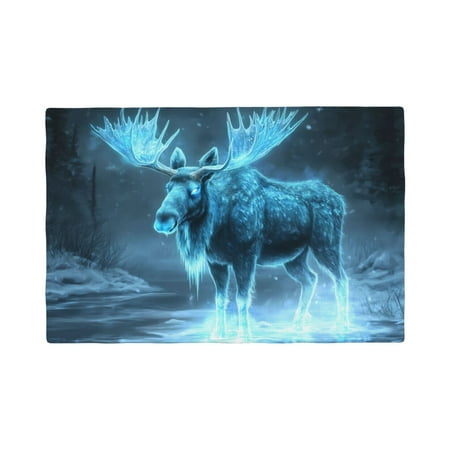 

Placemats Set of 6 Icy Glowing Winter Moose Place mats for Dining Table Indoor/Outdoor Cute Heat Resistant Washable Table Mats(18 x 12 )