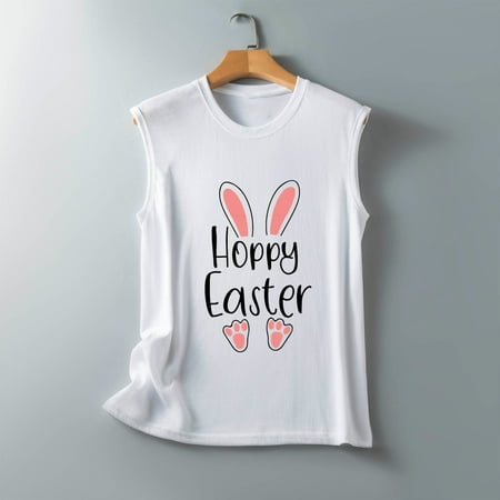 

XIAOFFENN Women s Fashion O-Neck Sleeveless Easter Print Tops