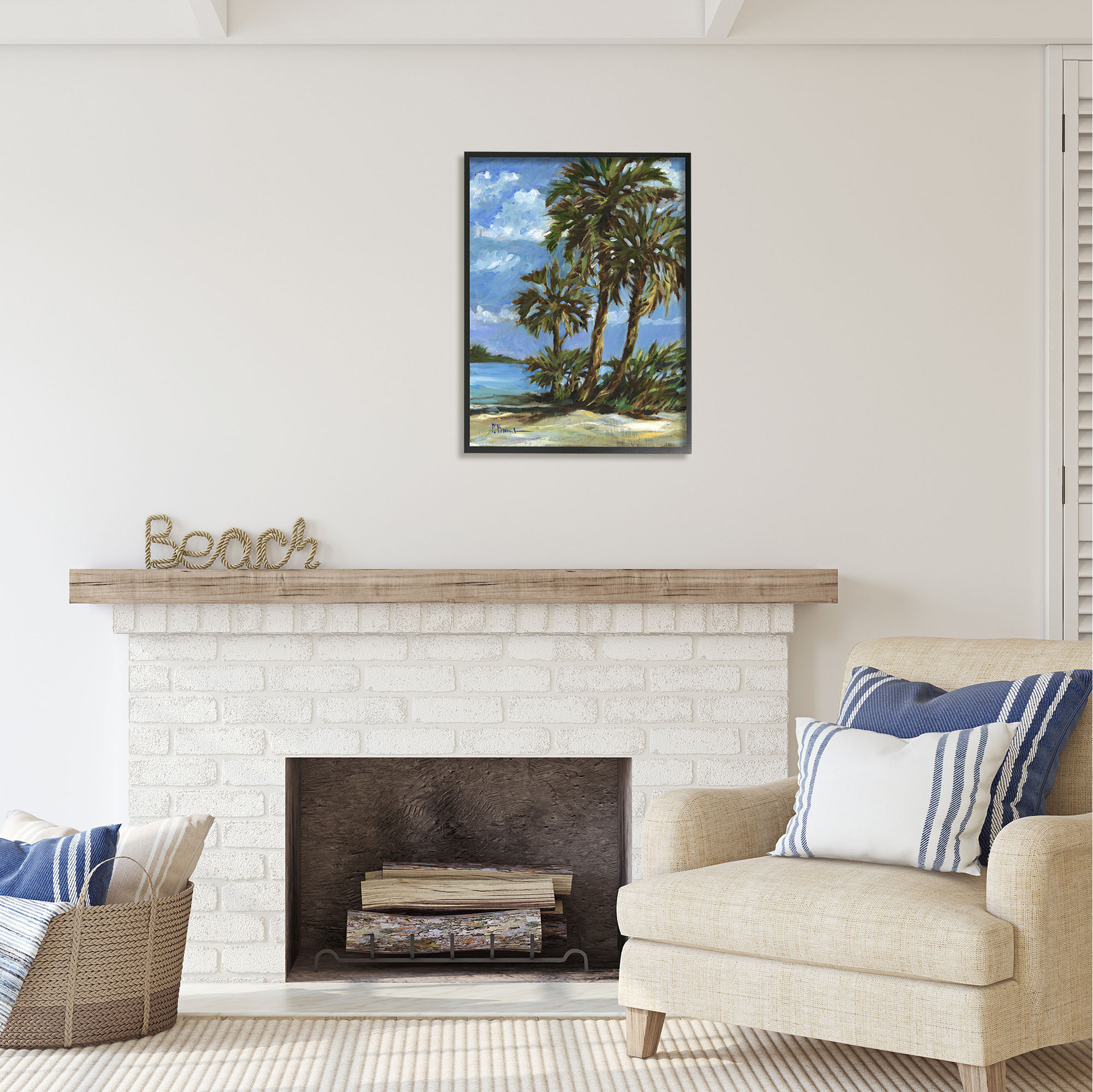 Stupell Industries Tropical Shoreline View Nature Painting Black Framed Art Print Wall Art, 24 x 30