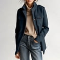 thumbnail image 2 of Kilaqueen Women's Stand Collar Short Jacket with Button Front and Flap Chest Pockets, Long Sleeve Layer for Fall, Travel and Daily Wear, 2 of 9