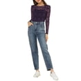 thumbnail image 2 of Unique Bargains Women's Lace Embroidery Semi Sheer Puff Sleeve Vintage Top L Purple, 2 of 7