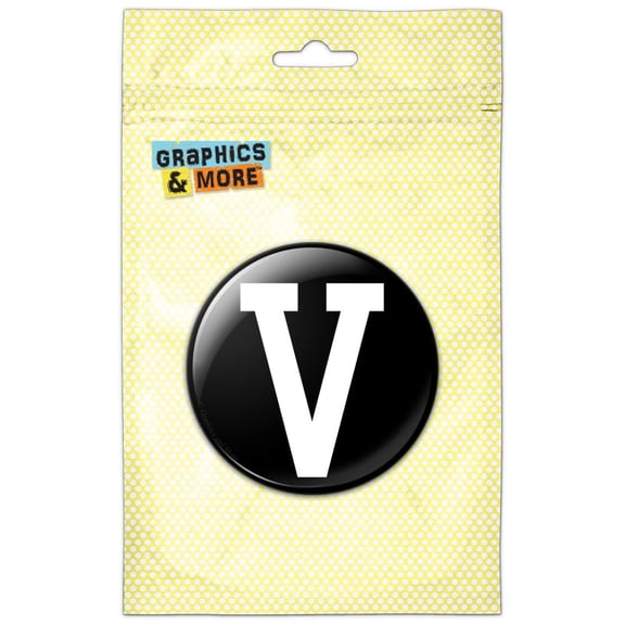 Letter V Initial Black White Pinback Button Pin Badge