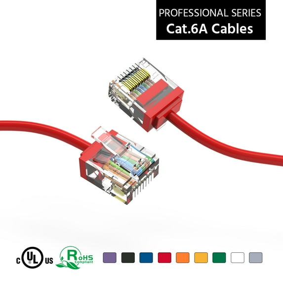 ACCL 5Ft Cat6A UTP Super-Slim Ethernet Network Cable 32AWG Red, 2 Pack