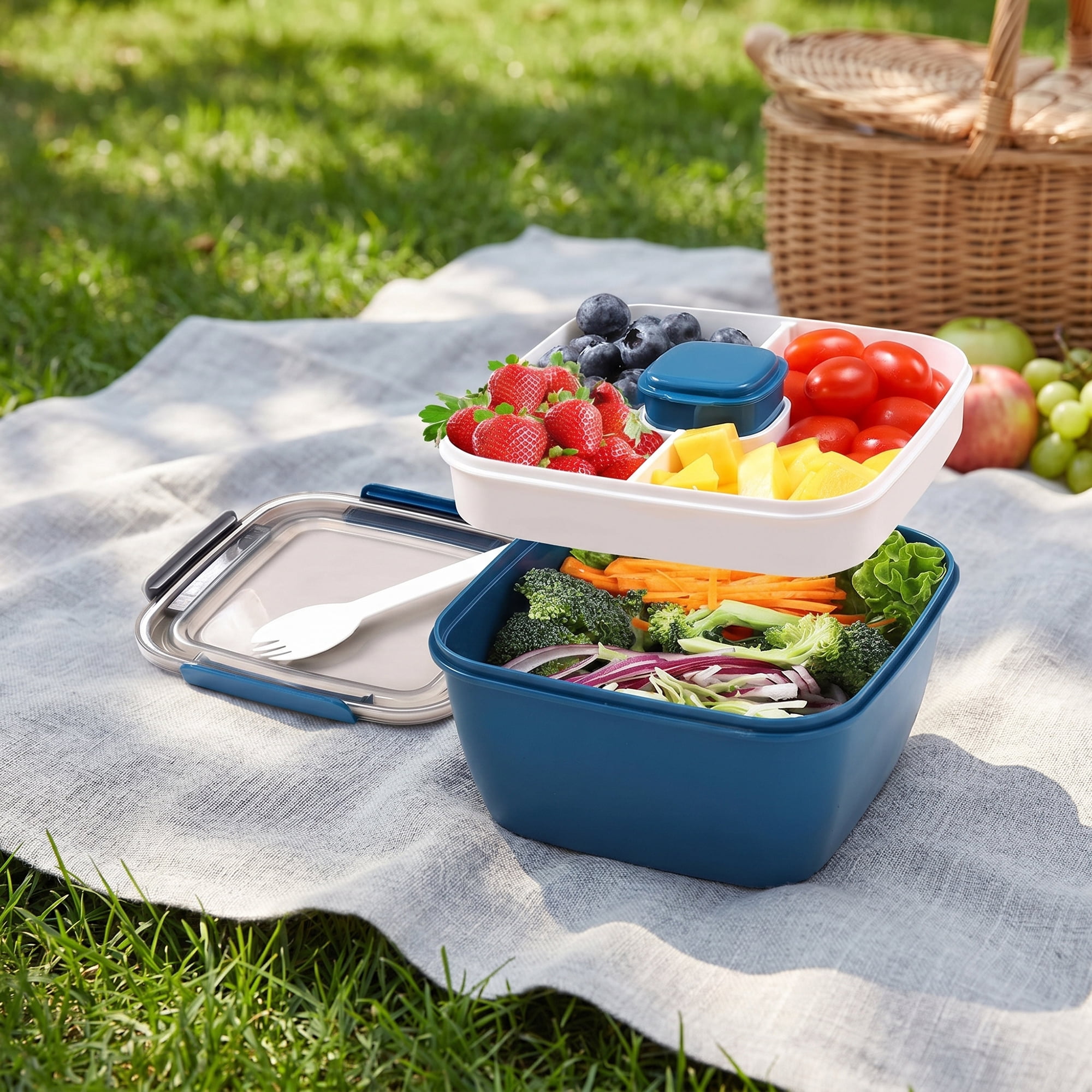 Unique Bargains Lunch Leak-Proof Meal Prep Container with Dressing Cup Blue-1